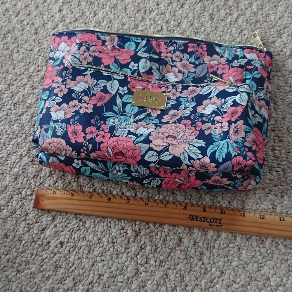 Nicole Miller Travel Makeup Toiletries Bag Floral Pink blue Large 12"x8.5"x3" - Picture 3 of 12